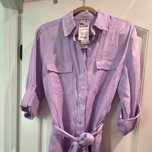 $25 100% Linen magaschoni Lilac Shirt Dress